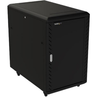 Picture of StarTech.com 18U 19" Server Rack Cabinet - 4 Post Adjustable Depth (6-32") Locking Knock Down Enclosure - Mobile w/Glass Door & Casters