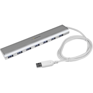 Picture of StarTech.com 7 Port Compact USB 3.0 Hub with Built-in Cable - Aluminum USB Hub - Silver