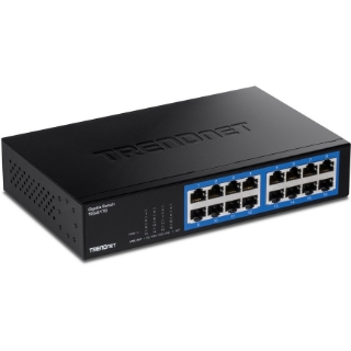 Picture of TRENDnet 16-Port Gigabit Desktop Switch, TEG-S17D, 16 x Gigabit RJ-45 Ports, 32Gbps Switching Capacity, Fanless Design, Metal Enclosure, Internal Power Supply, Lifetime Protection, Black