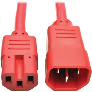 Picture of Tripp Lite 2ft Heavy Duty Power Extension Cord 15A 14 AWG C14 C15 Red 2'