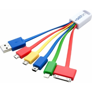 Picture of AddOn 4in USB 2.0 (A) Male to 30-Pin, Lightning, Micro-USB and Mini-USB 2.0 (B) Male Multicolored 5-in-1 Charger