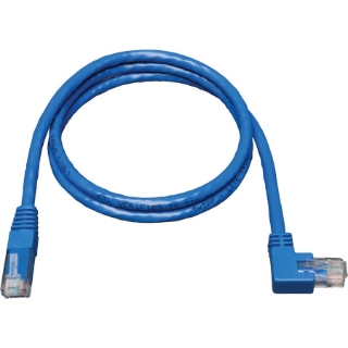 Picture of Tripp Lite 10ft Cat6 Gigabit Molded Patch Cable RJ45 Right Angle to Straight M/M Blue 10'