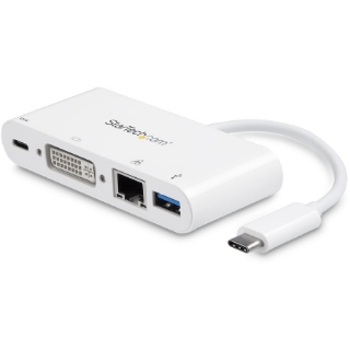 Picture of StarTech.com USB C Multiport Adapter to DVI-D (Digital) Video - 60W PD Passthrough/GbE/USB-A - Portable USB Type-C/Thunderbolt 3 Mini Dock