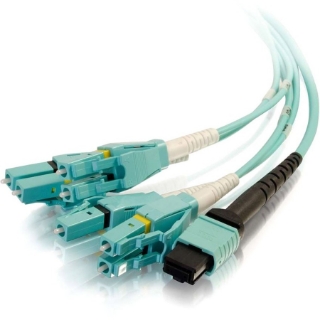 Picture of C2G 3m MPO to 4 Duplex LC Fiber Breakout Cable OM3 Riser Rated (OFNR) - Aqua