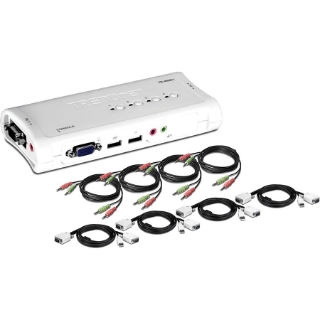 Picture of TRENDnet 4-Port USB KVM Switch and Cable Kit With Audio, Manage 4 Computers, USB Switch, Windows, Linux, Auto-Scan, Plug And Play, Hot Pluggable, 2048 x 1536 VGA Resolution, White, TK-409K