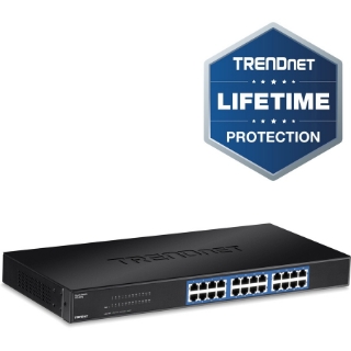 Picture of TRENDnet 24-Port Unmanaged Gigabit 10/100/1000 Mbps GREENnet Switch, 24 x Gigabit RJ-45 Ports, 48 Gbps Switch Fabric, Fanless, Metal Housing, Rack Mountable, Lifetime Protection, Black, TEG-S24G