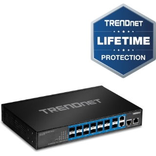 Picture of TRENDnet 14-Port Gigabit Managed Layer 2 SFP Switch; TL2-FG142; 2 Shared Gigabit RJ-45 Ports; 12 x SFP Slots 100/1000Mbps; 28Gbps Switching Capacity; VLAN; QoS; LACP; IPv6 Support; Lifetime Protection