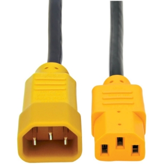 Picture of Tripp Lite 4ft Computer Power Cord Extension Cable C14 to C13 Yellow 10A 18AWG 4'