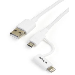 Picture of StarTech.com 1m (3ft) Apple Lightning or Micro USB to USB Cable for iPhone / iPod / iPad - White