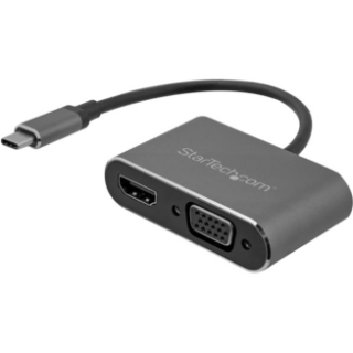 Picture of StarTech.com USB C to VGA and HDMI Adapter - Aluminum - USB-C Multiport Adapter - 6 in / 15.24 cm Built-In Cable