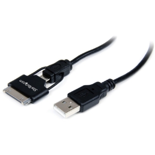 Picture of StarTech.com 0.65m (2 ft) Short Apple&reg; 30-pin Dock Connector or Micro USB to USB Combo Cable for iPhone / iPod / iPad