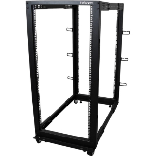 Picture of StarTech.com 25U Adjustable Depth Open Frame 4 Post Server Rack w/ Casters / Levelers and Cable Management Hooks