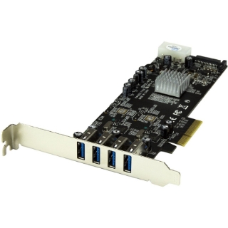 Picture of StarTech.com 4 Port PCI Express (PCIe) SuperSpeed USB 3.0 Card Adapter w/ 2 Dedicated 5Gbps Channels - UASP - SATA / LP4 Power