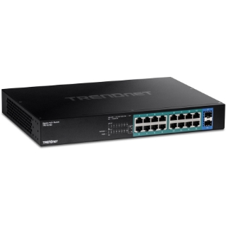 Picture of TRENDnet 18-Port Gigabit PoE+ Switch, 16 x 30W PoE+ Ports, 2 Gigabit SFP Slots, 240W PoE Budget, 36Gbps Switching Capacity, 1U 19" Rack Mountable, Lifetime Protection, Black, TPE-TG182