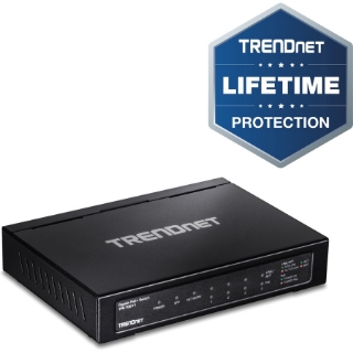 Picture of TRENDnet 6-port Gigabit Poe+ Switch; TPE-TG611; 4 X Gigabit Poe+ Ports; 1 X Gigabit Port; 1 X SFP Slot; Supports 100/1000Base-FX Fiber SFP Modules; Ethernet Desktop Network Switch; Lifetime Protection