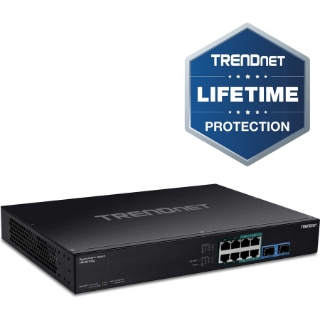 Picture of TRENDnet TPE-BG102g- 10-Port Gigabit 240W PoE++ Switch with 4 x 95W PoE++ Ports- 4 x 30W PoE+ Ports- 2 Gigabit SFP Slots, 240W PoE Budget- 1U 19" Rack Mountable