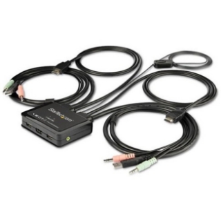 Picture of StarTech.com 2 Port HDMI KVM Switch - 4K 60Hz - Compact UHD HDMI USB KVM Switch with 4ft Cables & Audio - Bus Powered & Remote Switching