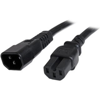 Picture of StarTech.com 6ft (1.8m) Heavy Duty Extension Cord, IEC C14 to IEC C15 Black Extension Cord, 15A 125V, 14AWG, Heavy Gauge Power Cable