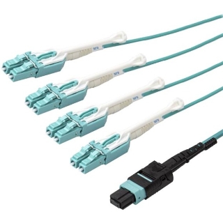 Picture of StarTech.com 5m 15 ft MPO / MTP to LC Breakout Cable - Plenum Rated Fiber Optic Cable - OM3 Multimode, 40Gb - Push/Pull-Tab - Aqua Fiber Patch Cable