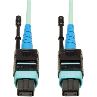 Picture of Tripp Lite 10M MTP / MPO Patch Cable 24 Fiber 100GbE Aqua OM3 Plenum 33ft 33' 10 Meter