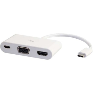 Picture of C2G USB C to HDMI and VGA Adapter Converter with Power Delivery - White