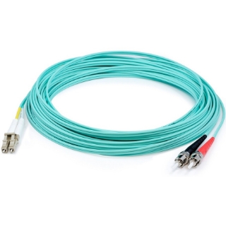 Picture of AddOn 10m LC (Male) to ST (Male) Aqua OM4 Duplex Fiber OFNR (Riser-Rated) Patch Cable