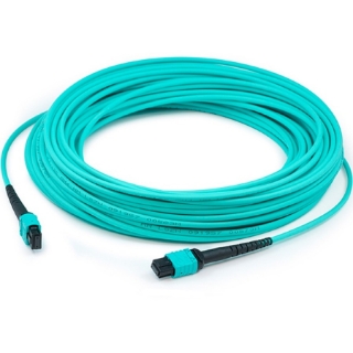 Picture of AddOn 8m MPO (Female) to MPO (Female) 12-Strand Aqua OM4 Crossover Fiber OFNR (Riser-Rated) Patch Cable