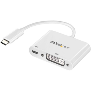 Picture of StarTech.com USB C to DVI Adapter with 60W Power Delivery Pass-Through - 1080p USB Type-C to DVI-D Video Display Converter - White