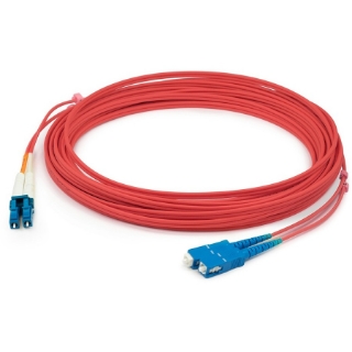 Picture of AddOn 2m LC (Male) to SC (Male) Red OM3 Duplex Fiber OFNR (Riser-Rated) Patch Cable