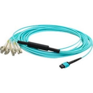 Picture of AddOn 10m Juniper Networks MTP-4LC-M10M Compatible MPO (Female) to 8xLC (Male) 8-Strand Aqua OM3 Fiber Fanout Cable