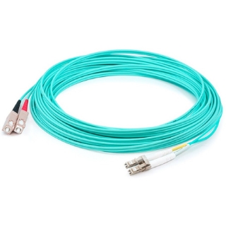 Picture of AddOn 28m LC (Male) to SC (Male) Straight Aqua OM4 Duplex LSZH Fiber Patch Cable