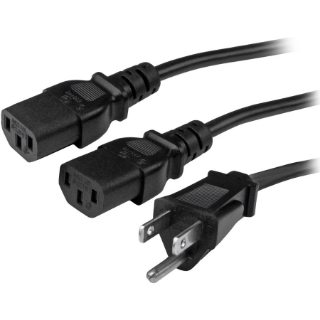 Picture of StarTech.com 10ft (3m) Computer Power Y Cord, NEMA 5-15P to C13, 10A 125V, 18AWG, Black Replacement PC Power Cord, TV/Monitor Power Cable