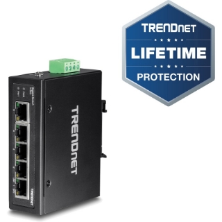 Picture of TRENDnet 5-Port Hardened Industrial Gigabit DIN-Rail Switch, 10 Gbps Switching Capacity, IP30 Rated Network Switch (-40 to 167 ?F), DIN-Rail & Wall Mounts Included, Lifetime Protection, Black, TI-G50