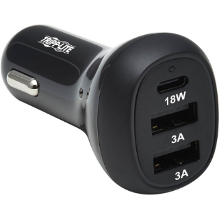 Picture of Tripp Lite USB Car Charger 3-Port 36W Max Charging USB C, 2 USB-A Black