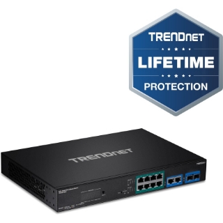 Picture of TRENDnet 12-Port Gigabit PoE+ Smart Surveillance Switch with 8 x Gigabit PoE+ Ports; TPE-3012LS; 2 x Gigabit Ports; 2 x SFP Slots; 110W PoE Budget; Long Range PoE+; VLAN; QoS; LACP; ONVIF