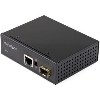 Picture of StarTech.com Industrial Fiber to Ethernet Media Converter - 1Gbps SFP to RJ45/CAT6 - SM/MM Fiber to Copper Gigabit Network IP-30 12V Input