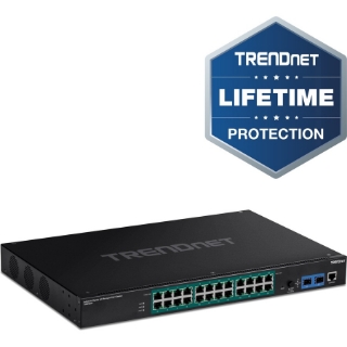 Picture of TRENDnet 26-Port Industrial Gigabit L2 Managed PoE+ Switch; TI-RP262i; 1U 19? Rackmount; 24 x Gigabit PoE+ Ports; 2 x SFP Slots (100/1000Base-FX); IP30; VLAN; QoS; 685W PoE Power Budget; Fanless