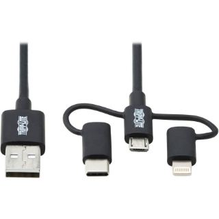 Picture of Tripp Lite USB-A to Lightning, USB Micro-B and USB C Sync/Charge Cable Universal 6ft