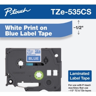 Picture of Brother TZe-535CS, 0.47" x 26.2', White on Blue Laminated Label Tape