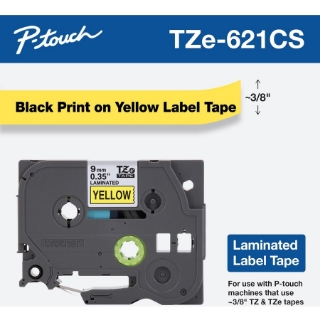 Picture of Brother TZe-621CS, 0.35" x 26.2', Black on Yellow Laminated Label Tape