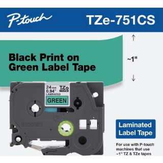 Picture of Brother TZe-751CS, 0.94" x 26.2', Black on Green Laminated Label Tape